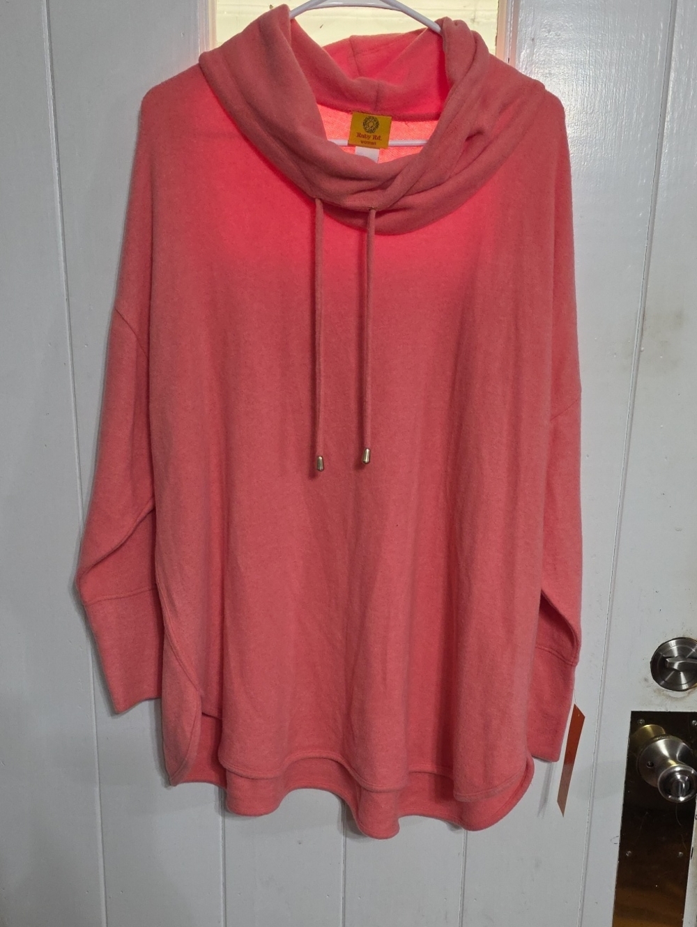NWT Ruby Rd. Woman Coral Cowl-Neck Drawstring Sweater Squishy Cozy Soft Sz 2X